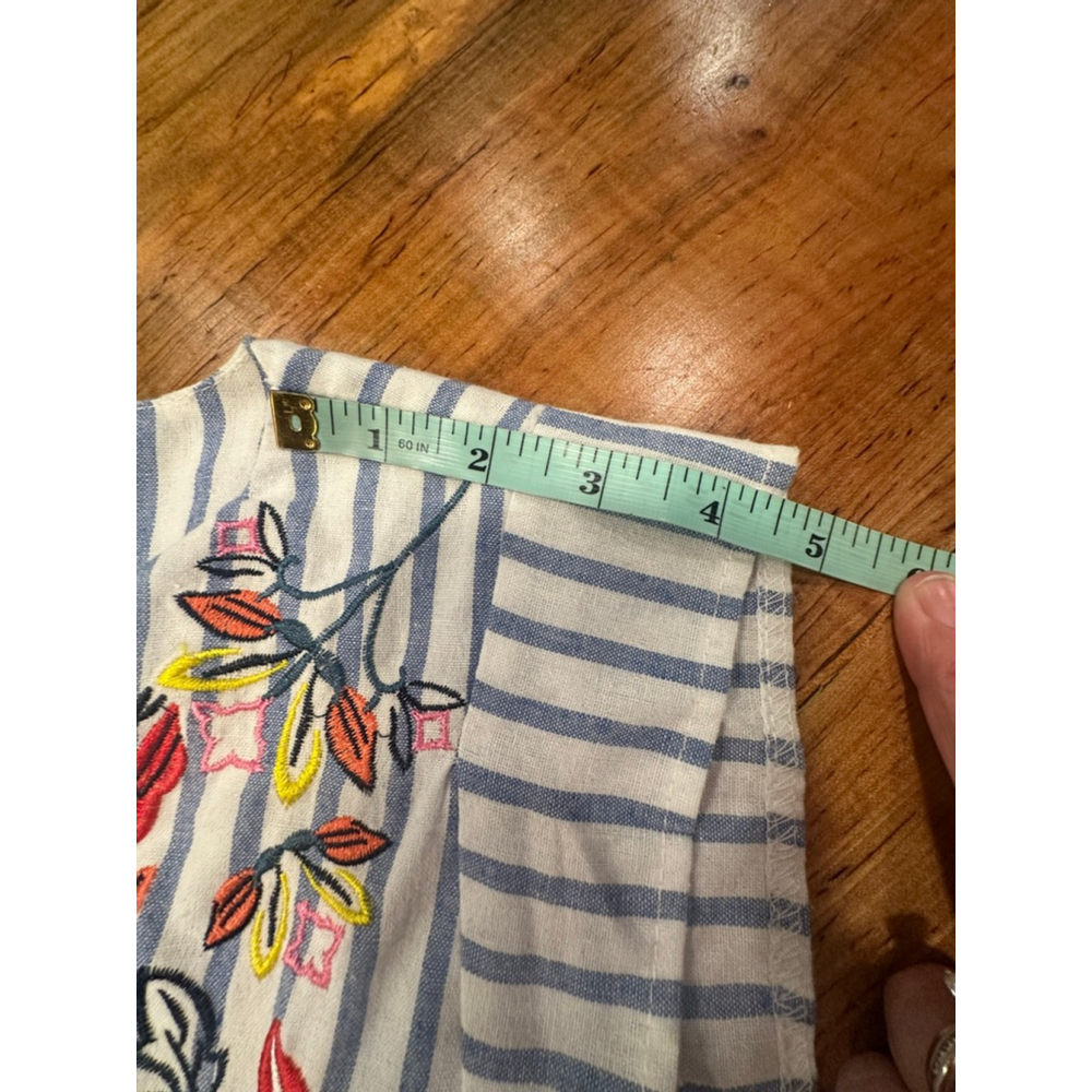Handmade Coastal Dress Blue White Stripe Cotton Floral - Picture 12 of 12